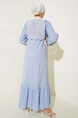 Yakası Örme Önlük Detaylı Elbise Lila - Thumbnail
