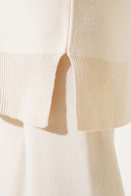 Yakası Sakallı Triko İkili Takım Bej - Triko İkili Takım