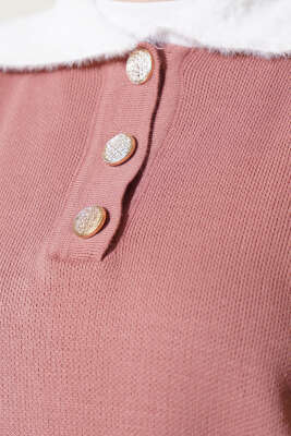 Yakası Sakallı Triko İkili Takım Gül Kurusu - Triko İkili Takım