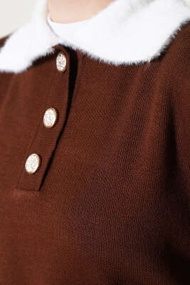 Yakası Sakallı Triko İkili Takım Kahve - Triko İkili Takım