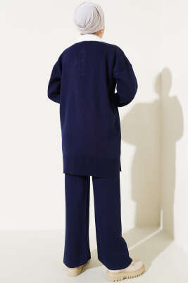 Yakası Sakallı Triko İkili Takım Lacivert - Triko İkili Takım