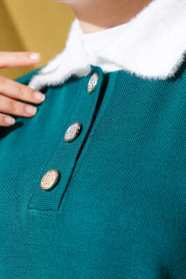 Yakası Sakallı Triko İkili Takım Zümrüt - İKİLİ TAKIM