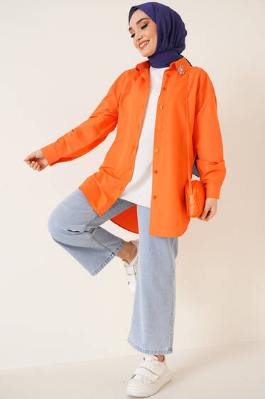 Yakası Taş Detaylı Gömlek Oranj - Gömlek