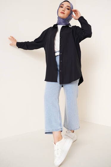 Yakası Taş Detaylı Gömlek Siyah - Gömlek