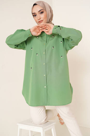 Yakası Taşlı Oversize Gömlek Benetton - Gömlek