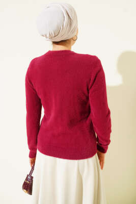 Yakası Taşlı Sakallı Kazak Bordo - Triko Kazak