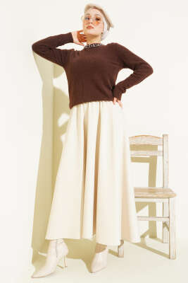 Yakası Taşlı Sakallı Kazak Kahve - Triko Kazak