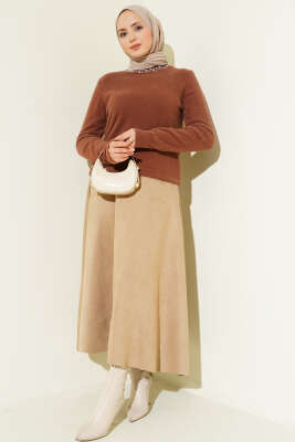 Yakası Taşlı Sakallı Kazak Kestane - Triko Kazak