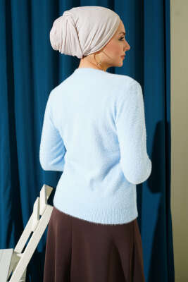 Yakası Taşlı Sakallı Kazak Mavi - Triko Kazak