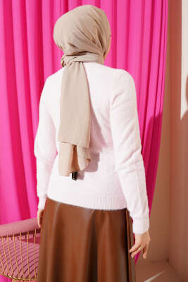 Yakası Taşlı Sakallı Kazak Pembe - Triko Kazak