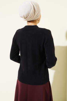 Yakası Taşlı Sakallı Kazak Siyah - Triko Kazak