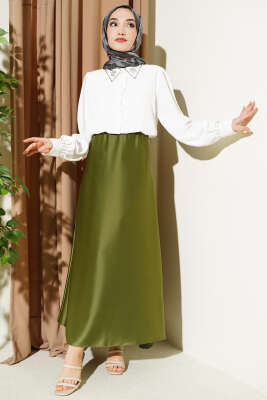 Yakası Ve Kol Manşeti Taşlı Gömlek Ekru - Gömlek