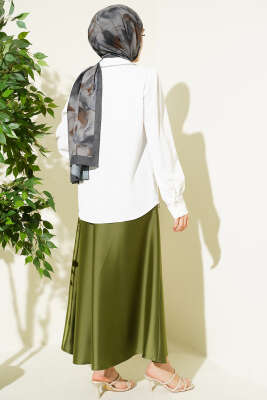 Yakası Ve Kol Manşeti Taşlı Gömlek Ekru - Gömlek