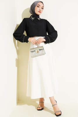 Yakası Ve Kol Manşeti Taşlı Gömlek Siyah - Gömlek