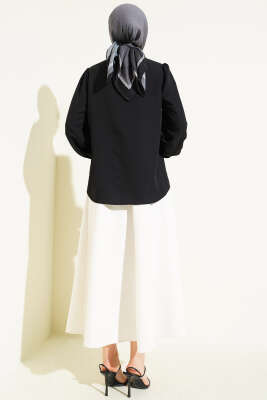 Yakası Ve Kol Manşeti Taşlı Gömlek Siyah - Gömlek