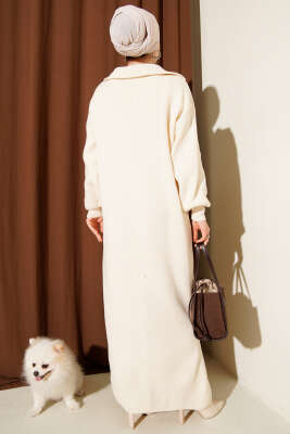 Yakası Yarım Fermuarlı Triko Elbise Taş - Elbise