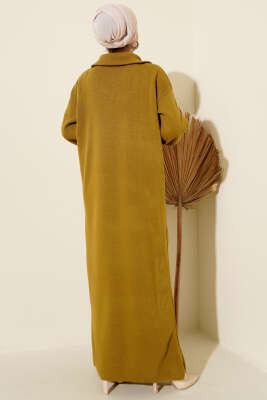 Yakası Yarım Fermuarlı Triko Elbise Yağ Yeşili - Yılın Fırsatı