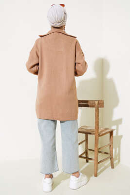 Yakası Yarım Fermuarlı Triko Tunik Büsküvi - Triko Tunik