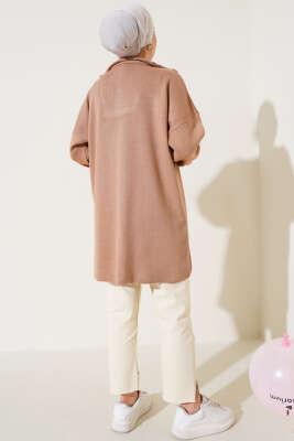 Yakası Yarım Fermuarlı Triko Tunik Latte - Triko Tunik