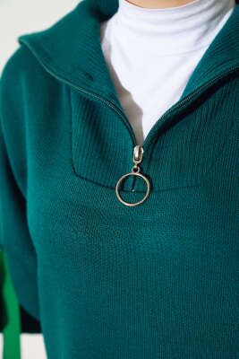 Yakası Yarım Fermuarlı Triko Tunik Nefti - Triko Tunik