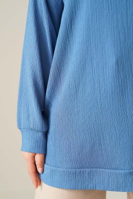 Yakası Zincir Süslemeli İndigo Tunik - Tunik