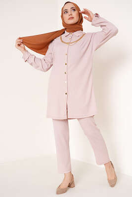 Yakası Zincirli İkili Bürümcük Takım Bej