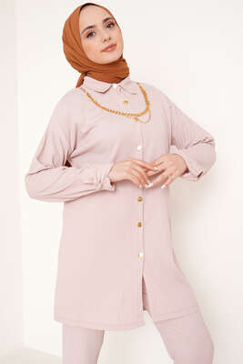 Yakası Zincirli İkili Bürümcük Takım Bej - İKİLİ TAKIM