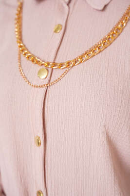 Yakası Zincirli İkili Bürümcük Takım Bej - İKİLİ TAKIM