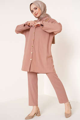 Yakası Zincirli İkili Bürümcük Takım Camel