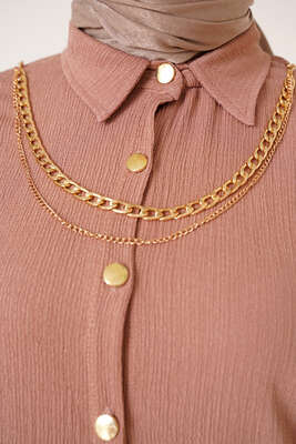 Yakası Zincirli İkili Bürümcük Takım Camel - İKİLİ TAKIM