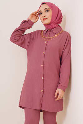 Yakası Zincirli İkili Bürümcük Takım Gül Kurusu - İKİLİ TAKIM