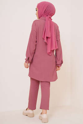 Yakası Zincirli İkili Bürümcük Takım Gül Kurusu - İKİLİ TAKIM