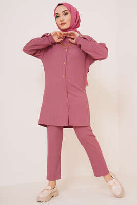 Yakası Zincirli İkili Bürümcük Takım Gül Kurusu 