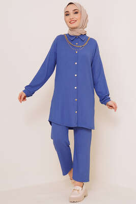 Yakası Zincirli İkili Bürümcük Takım İndigo 