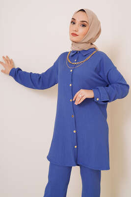 Yakası Zincirli İkili Bürümcük Takım İndigo - İKİLİ TAKIM
