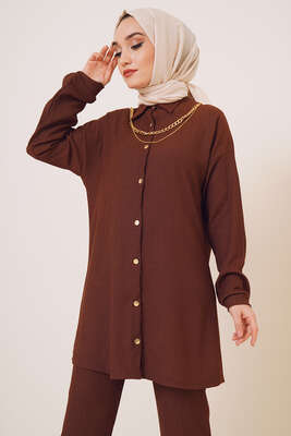 Yakası Zincirli İkili Bürümcük Takım Kahve - İKİLİ TAKIM