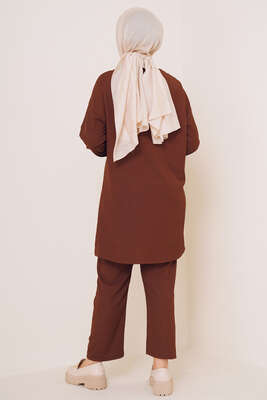 Yakası Zincirli İkili Bürümcük Takım Kahve - İKİLİ TAKIM