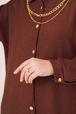 Yakası Zincirli İkili Bürümcük Takım Kahve - İKİLİ TAKIM