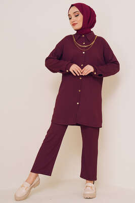 Yakası Zincirli İkili Bürümcük Takım Mürdüm 