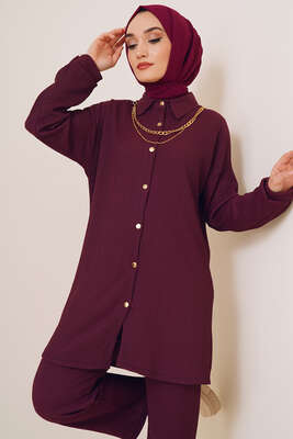 Yakası Zincirli İkili Bürümcük Takım Mürdüm - İKİLİ TAKIM