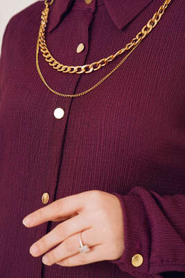 Yakası Zincirli İkili Bürümcük Takım Mürdüm - İKİLİ TAKIM