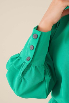 Yakası Zincirli Yeşil Bluz - Thumbnail