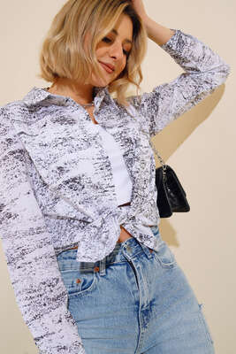 Yaldız Baskılı Gömlek Siyah - Kadın Giyim Modelleri