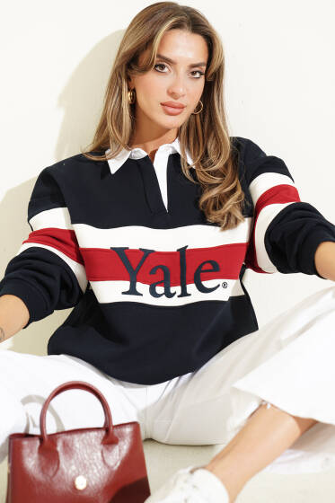 Yale Baskılı Sweatshirt Lacivert - Kadın Giyim Modelleri