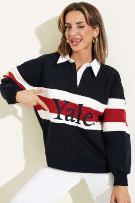 Yale Baskılı Sweatshirt Lacivert - Kadın Giyim Modelleri