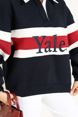 Yale Baskılı Sweatshirt Lacivert - Kadın Giyim Modelleri