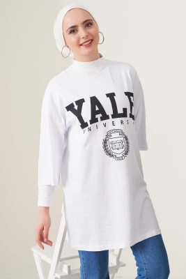 Yale Yazı Baskılı Beyaz T-shirt - Thumbnail