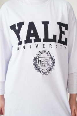 Yale Yazı Baskılı Beyaz T-shirt - Thumbnail