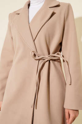 Yan Bağcıklı Kaşe Kaban Bej - Kaban