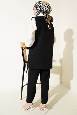 Yan Bağlama Detaylı Yelekli İkili Takım Siyah - İkili Takım